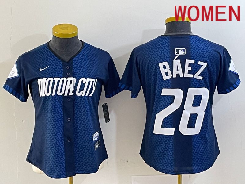 Women Detroit Tigers #28 Baez Blue City Edition Nike 2024 MLB Jersey style 1